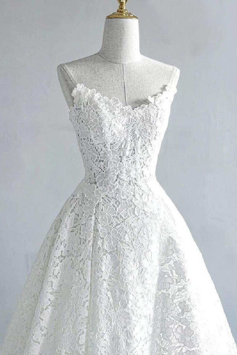 Elegant A Line Sweep Brush Train Lace Wedding Dress 828423890551 Wedding Dress