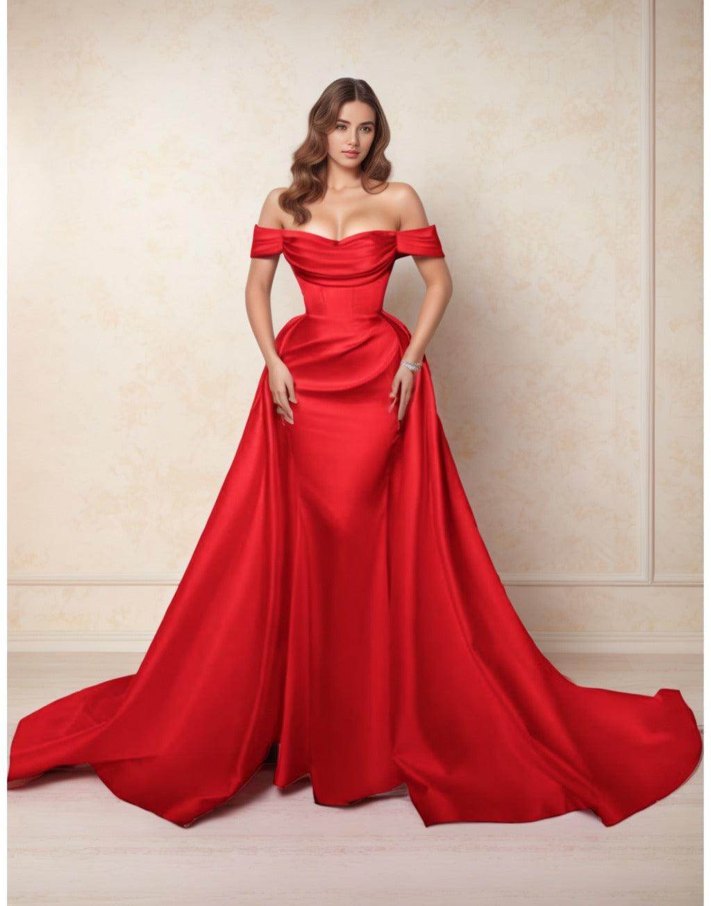 Elegant A Line Chapel Train Satin Prom Dress for Prom