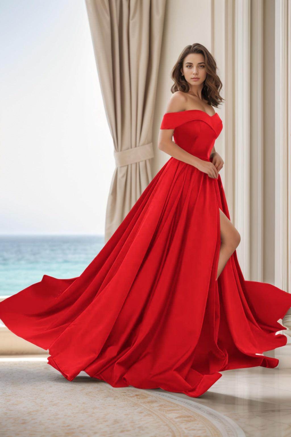 Elegant A Line Court Train Satin Prom Dress for Prom