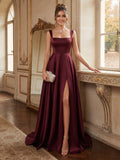 Calliope Dawn Burgundy front view prom dress