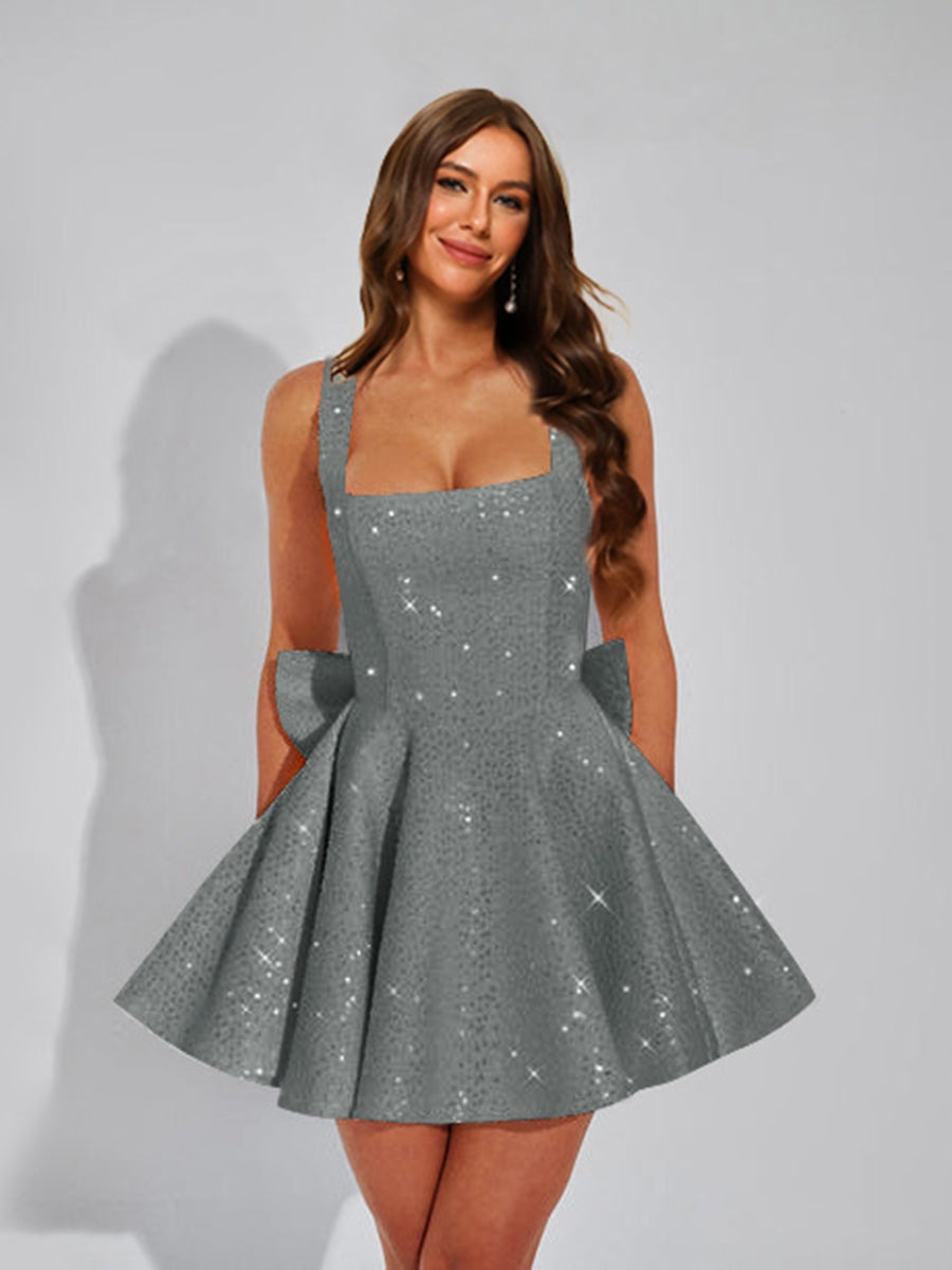 Cassiane grey front view homecoming dress
