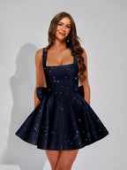 Cassiane navy blue front view homecoming dress