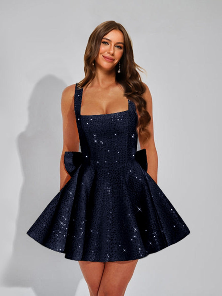 Cassiane navy blue front view homecoming dress