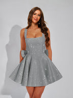 Cassiane steel grey front view homecoming dress