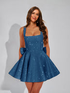 Cassiane steel blue front view homecoming dress