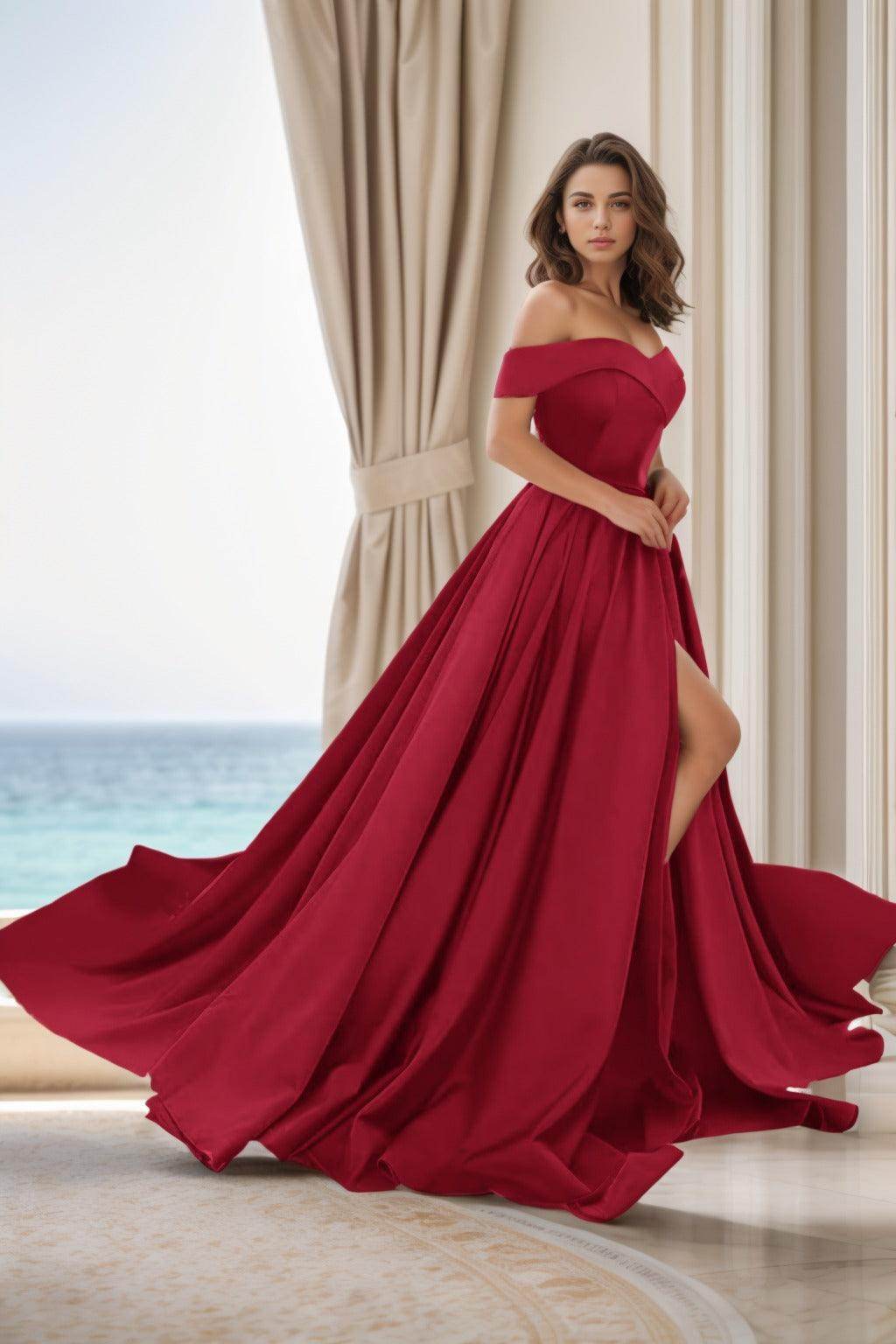 Elegant A Line Court Train Satin Prom Dress for Prom
