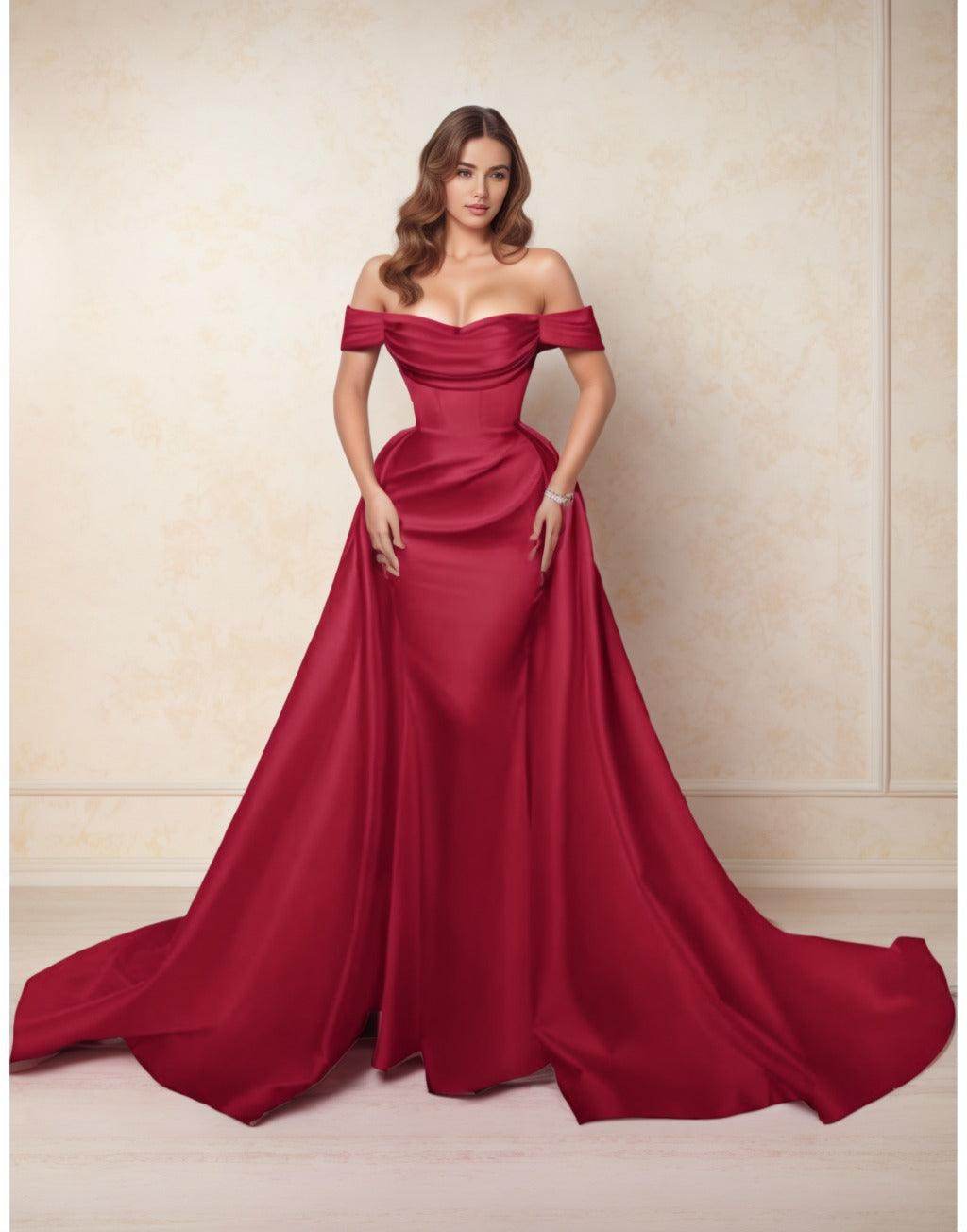 Elegant A Line Chapel Train Satin Prom Dress for Prom