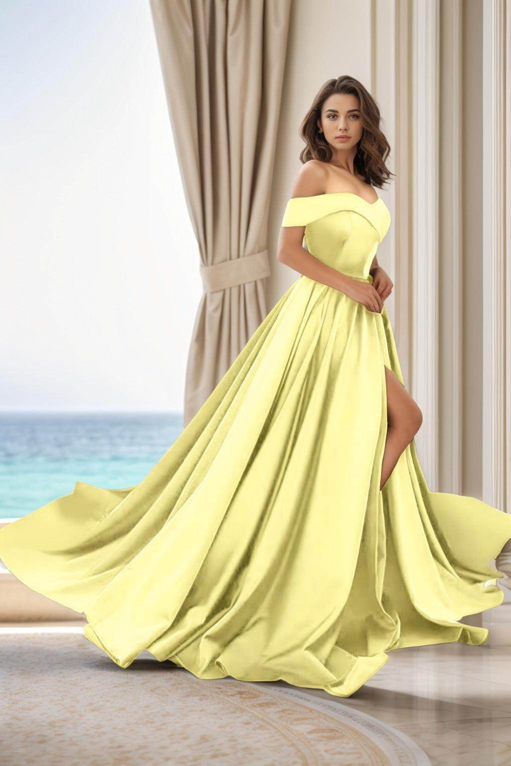 Elegant A Line Court Train Satin Prom Dress for Prom