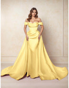 Elegant A Line Chapel Train Satin Prom Dress for Prom