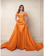 Elegant A Line Chapel Train Satin Prom Dress for Prom