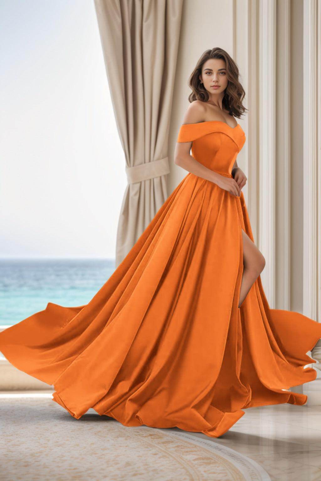 Elegant A Line Court Train Satin Prom Dress for Prom
