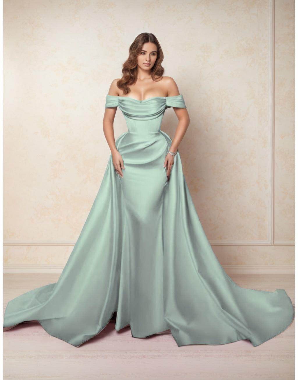 Elegant A Line Chapel Train Satin Prom Dress for Prom