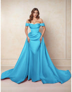 Elegant A Line Chapel Train Satin Prom Dress for Prom