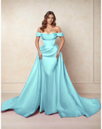 Elegant A Line Chapel Train Satin Prom Dress for Prom