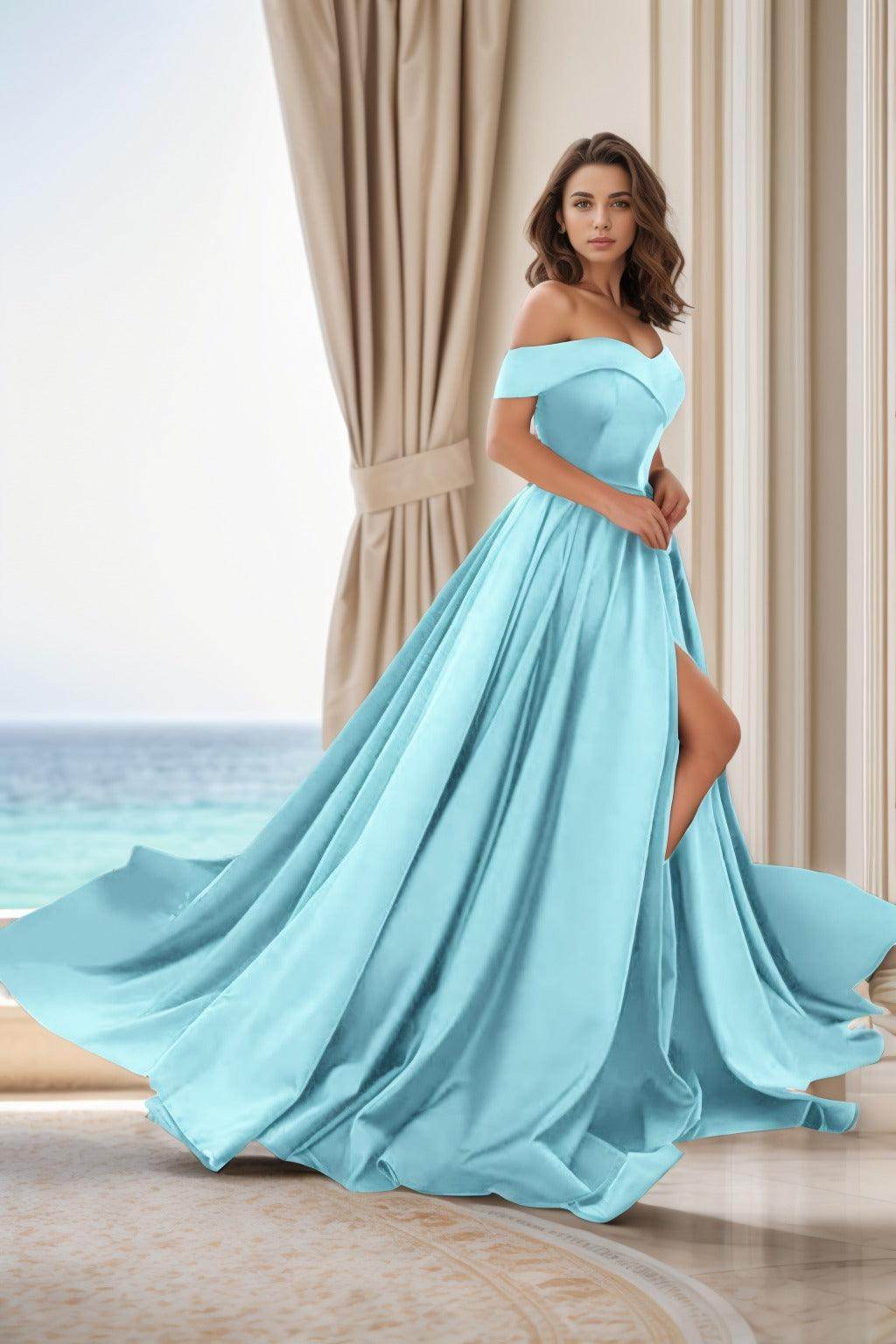 Elegant A Line Court Train Satin Prom Dress for Prom