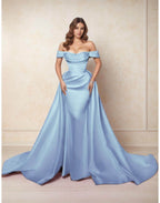 Elegant A Line Chapel Train Satin Prom Dress for Prom