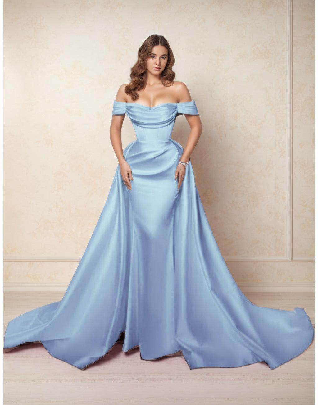 Elegant A Line Chapel Train Satin Prom Dress for Prom