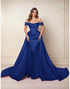 Elegant A Line Chapel Train Satin Prom Dress for Prom
