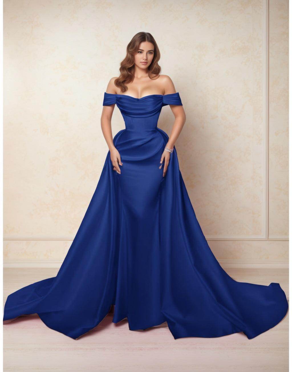 Elegant A Line Chapel Train Satin Prom Dress for Prom