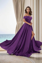 Elegant A Line Court Train Satin Prom Dress for Prom