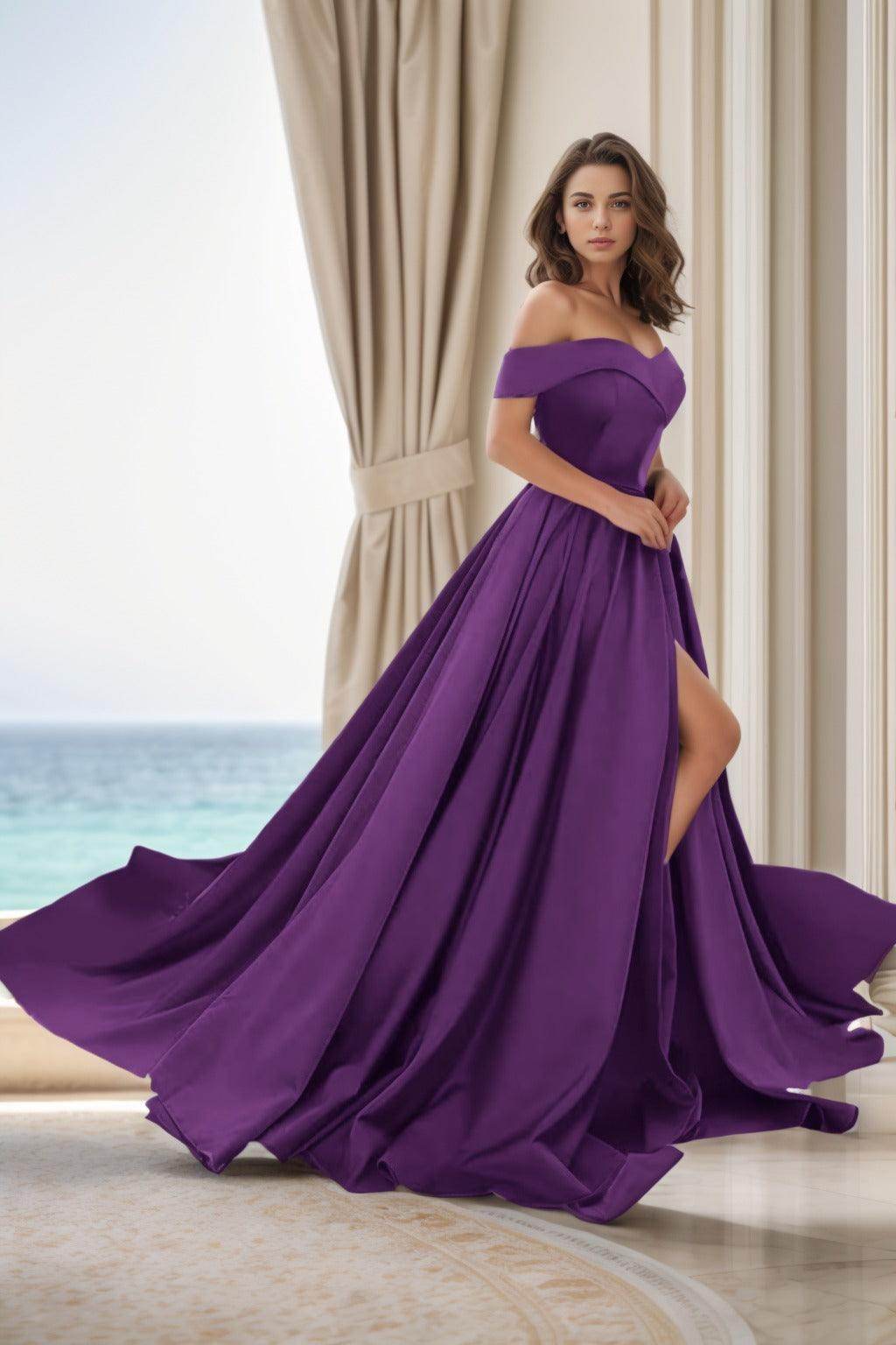 Elegant A Line Court Train Satin Prom Dress for Prom