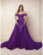Elegant A Line Chapel Train Satin Prom Dress for Prom
