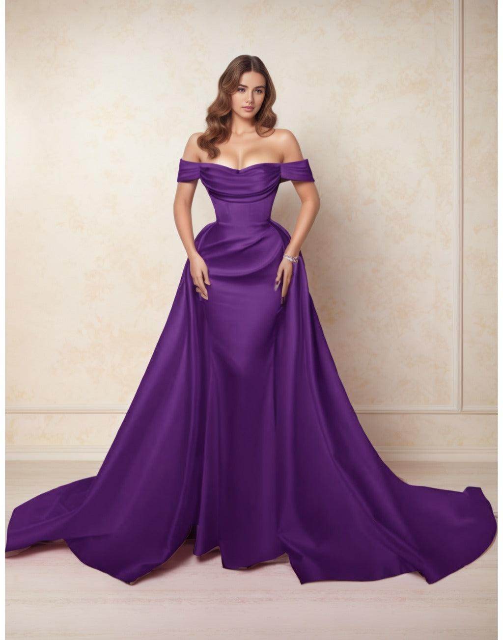 Elegant A Line Chapel Train Satin Prom Dress for Prom