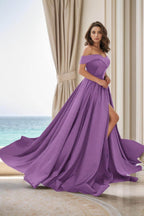 Elegant A Line Court Train Satin Prom Dress for Prom