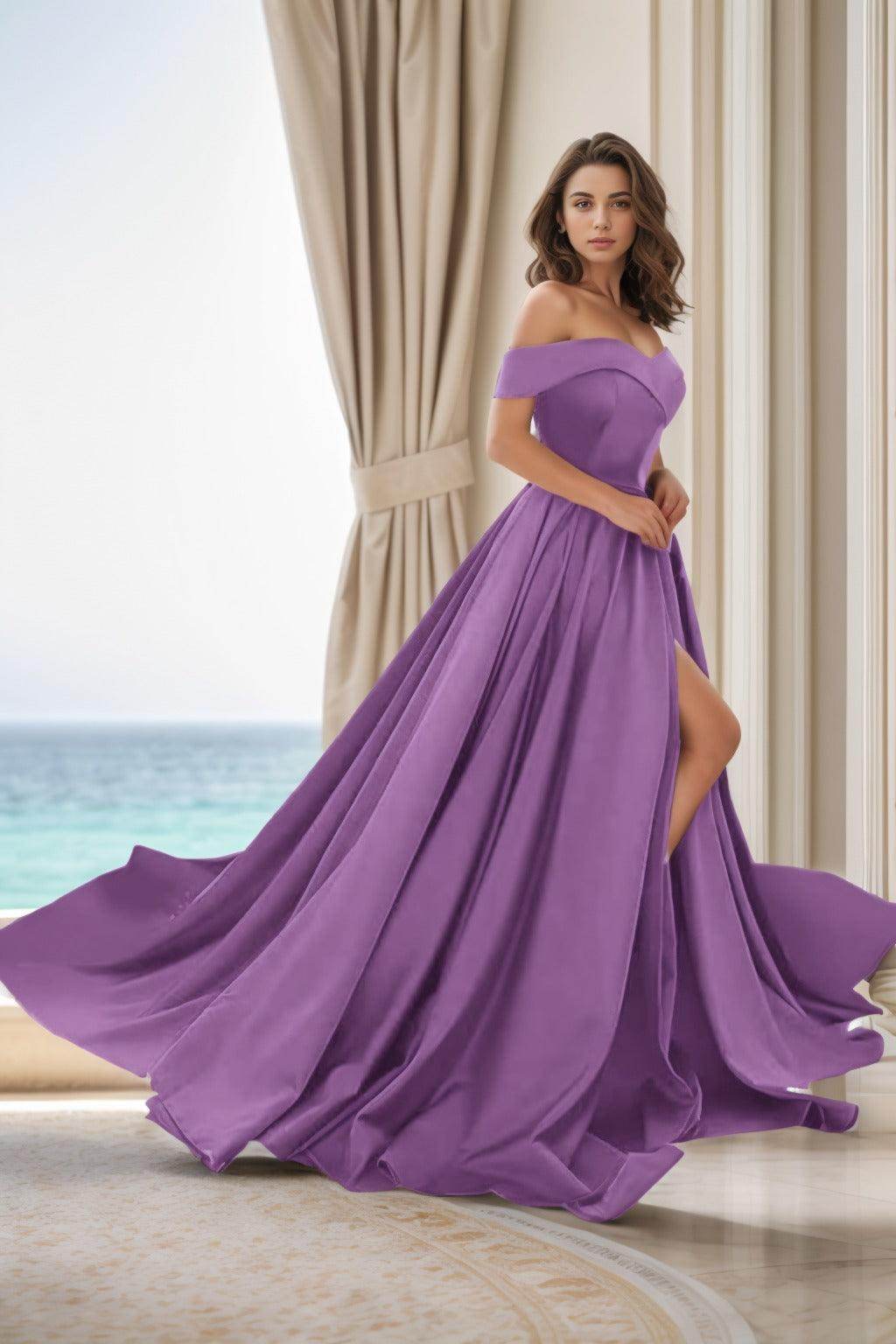 Elegant A Line Court Train Satin Prom Dress for Prom