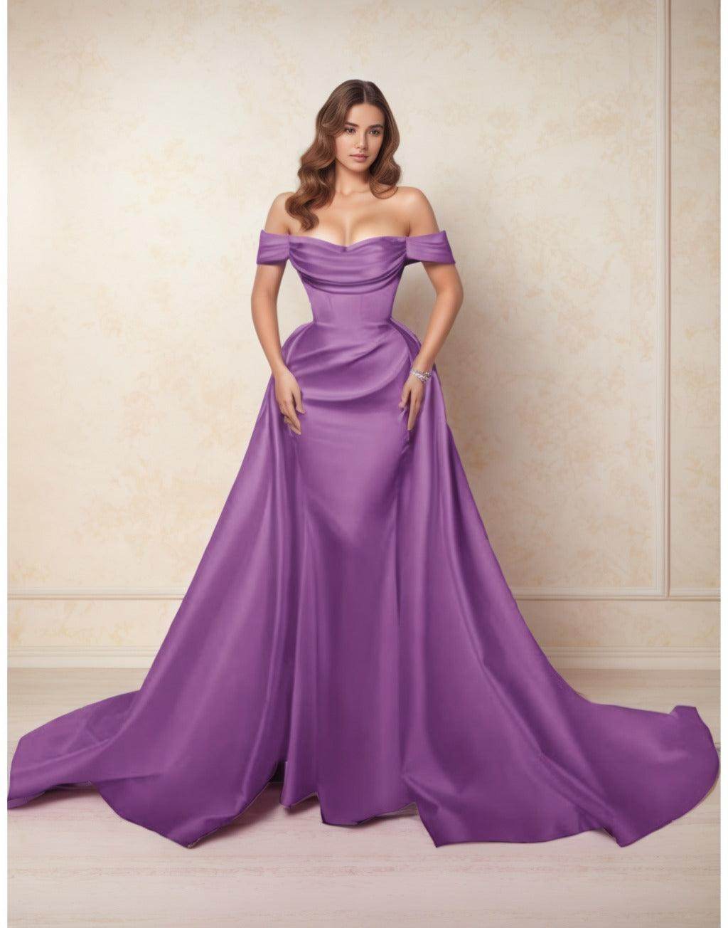 Elegant A Line Chapel Train Satin Prom Dress for Prom