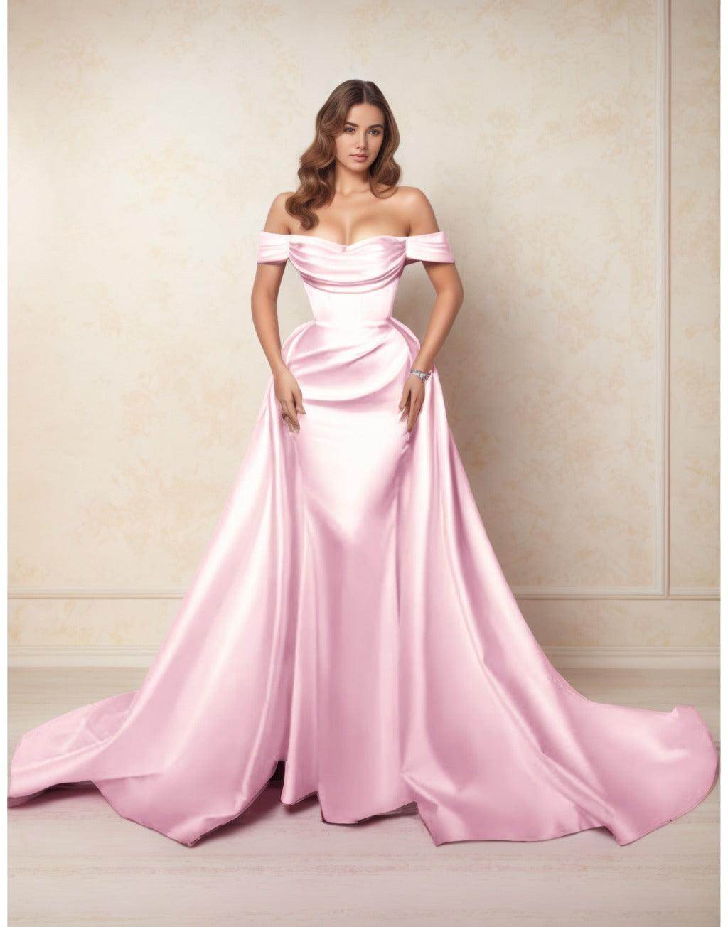 Elegant A Line Chapel Train Satin Prom Dress for Prom