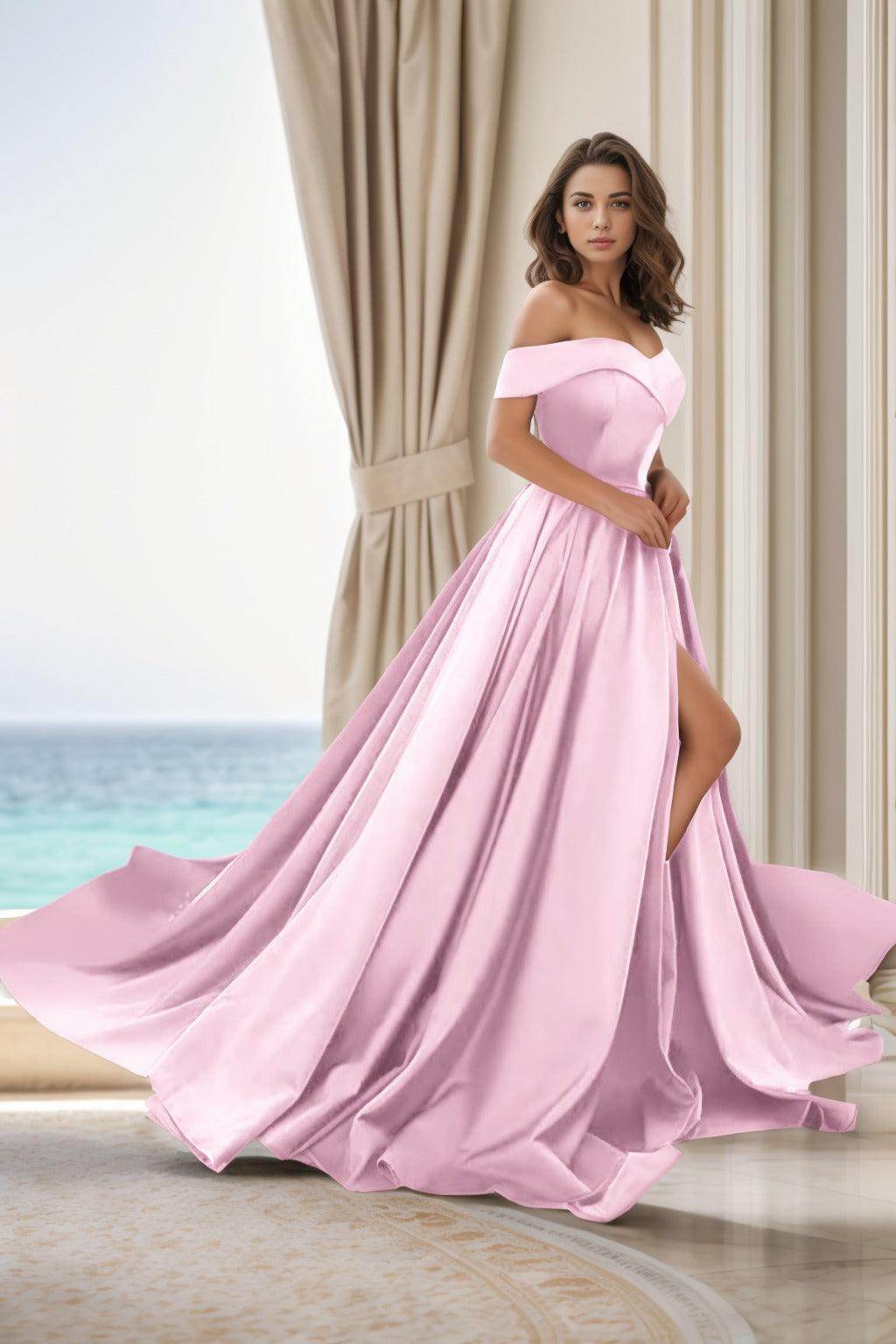 Elegant A Line Court Train Satin Prom Dress for Prom