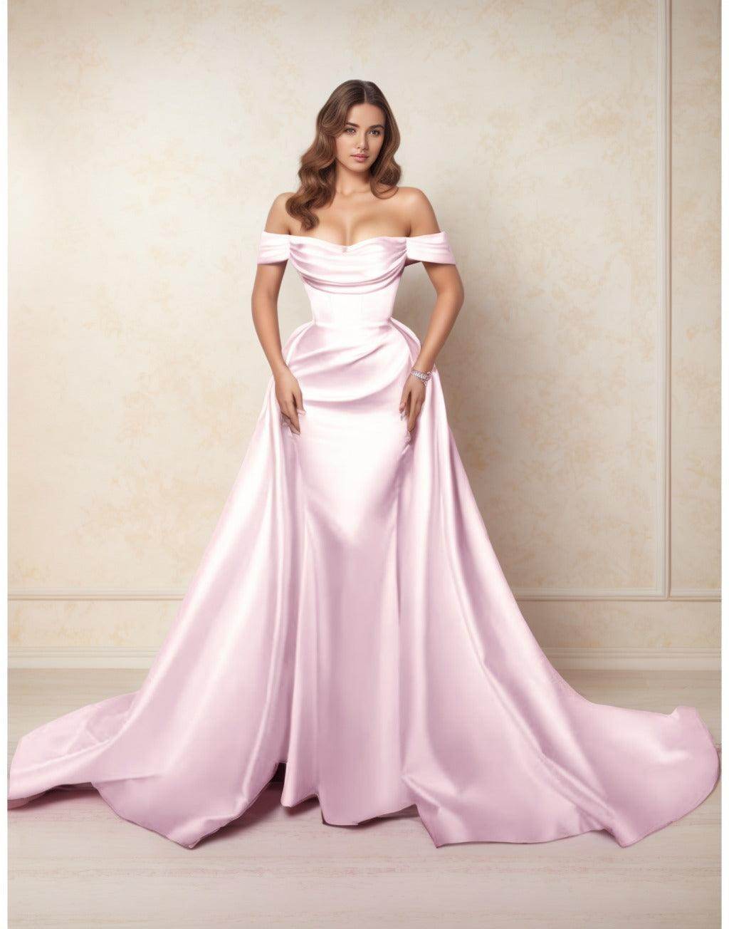 Elegant A Line Chapel Train Satin Prom Dress for Prom