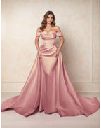 Elegant A Line Chapel Train Satin Prom Dress for Prom