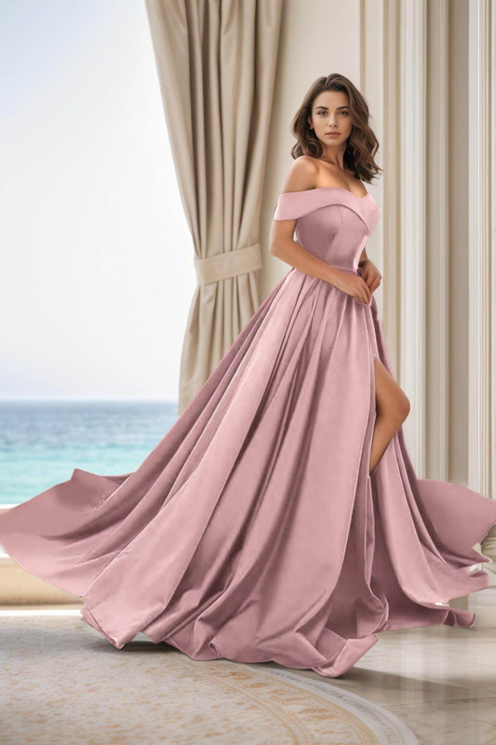 Elegant A Line Court Train Satin Prom Dress for Prom