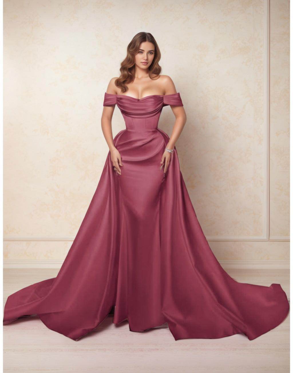 Elegant A Line Chapel Train Satin Prom Dress for Prom