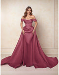 Elegant A Line Chapel Train Satin Prom Dress for Prom