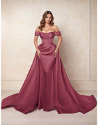 Elegant A Line Chapel Train Satin Prom Dress for Prom