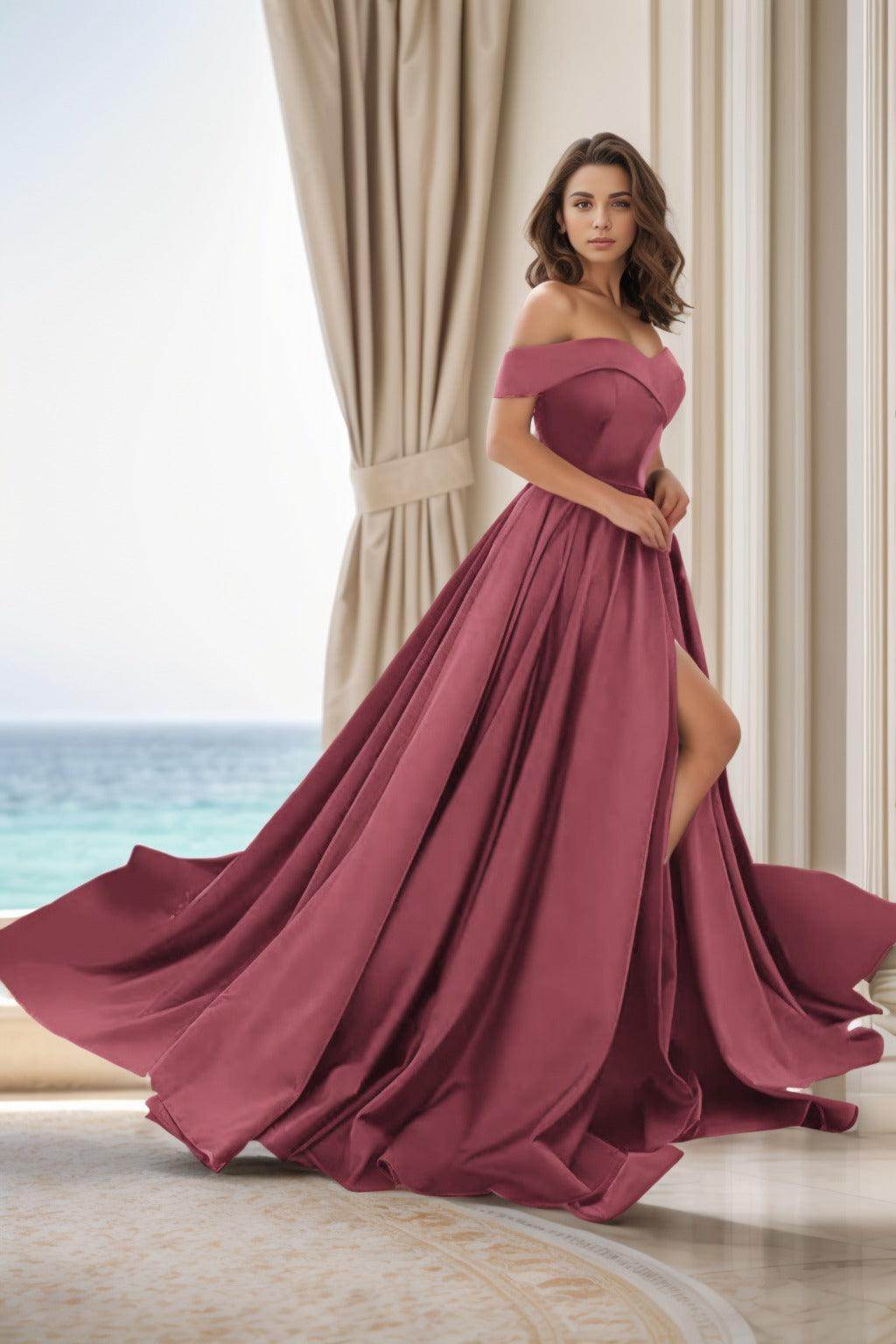 Elegant A Line Court Train Satin Prom Dress for Prom