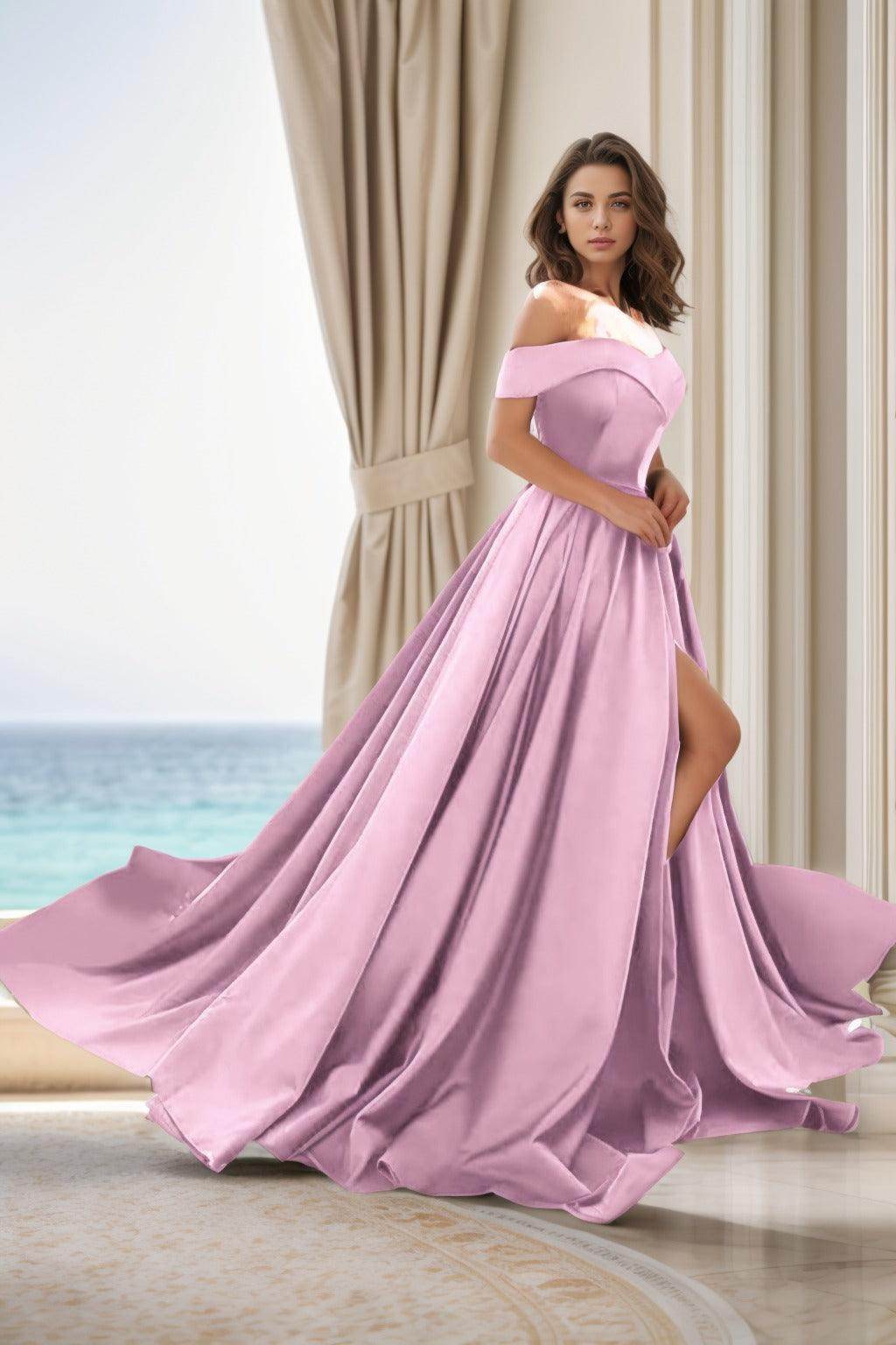 Elegant A Line Court Train Satin Prom Dress for Prom