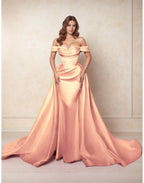 Elegant A Line Chapel Train Satin Prom Dress for Prom
