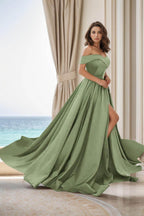 Elegant A Line Court Train Satin Prom Dress for Prom
