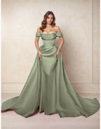 Elegant A Line Chapel Train Satin Prom Dress for Prom