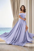 Elegant A Line Court Train Satin Prom Dress for Prom