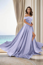 Elegant A Line Court Train Satin Prom Dress for Prom