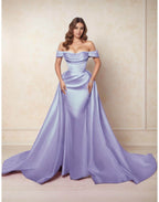 Elegant A Line Chapel Train Satin Prom Dress for Prom