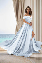 Elegant A Line Court Train Satin Prom Dress for Prom