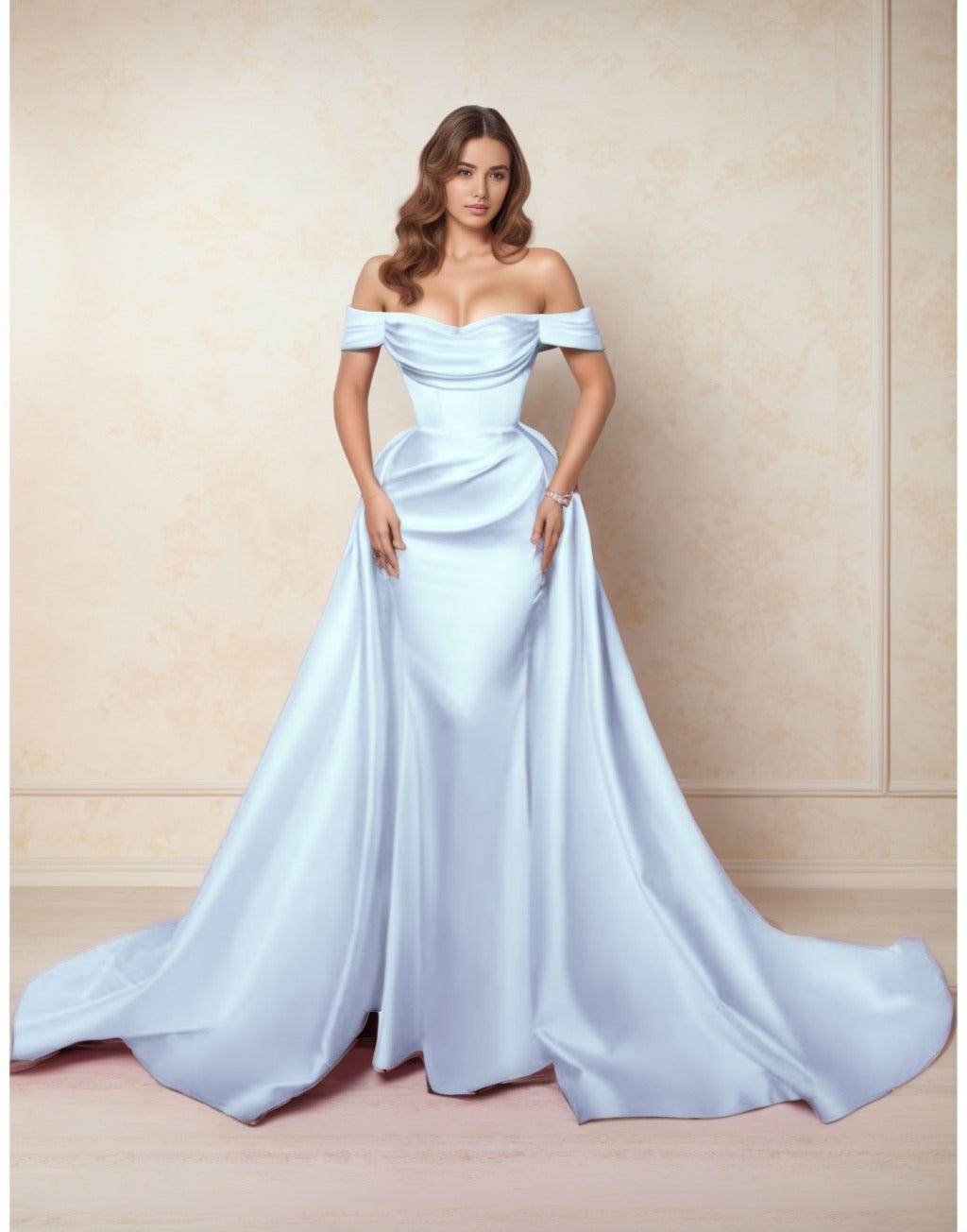 Elegant A Line Chapel Train Satin Prom Dress for Prom