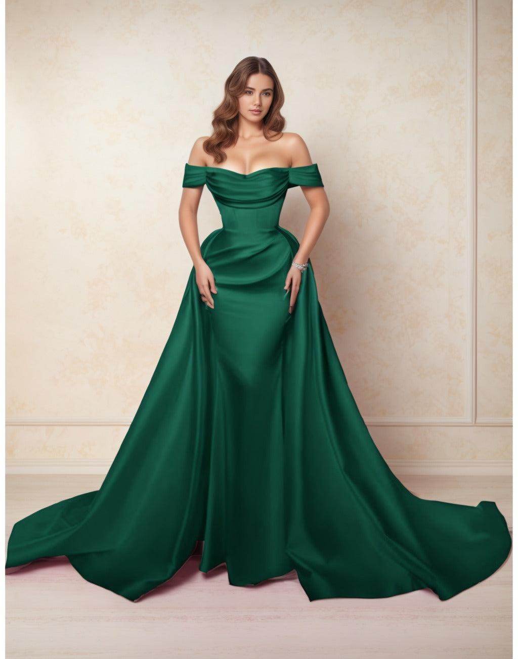 Elegant A Line Chapel Train Satin Prom Dress for Prom