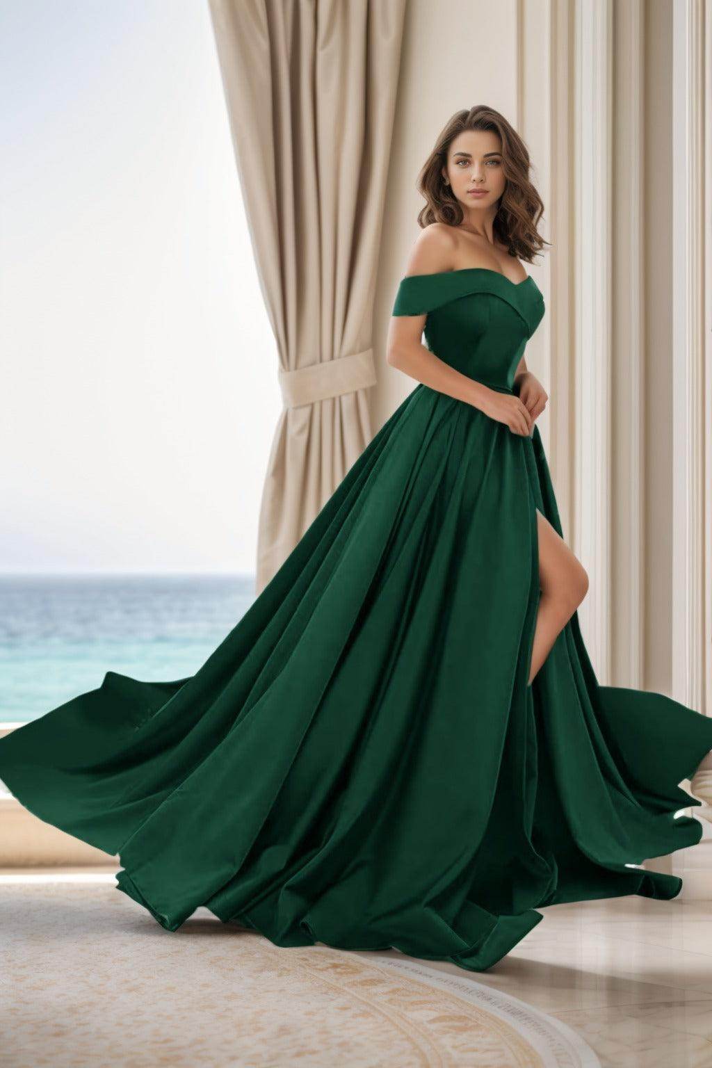Elegant A Line Court Train Satin Prom Dress for Prom